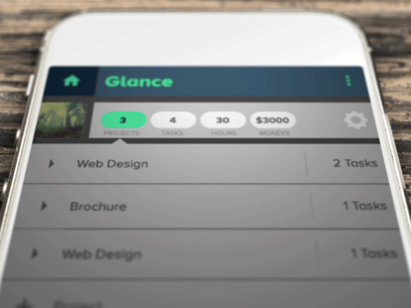 Glance - Task Drop Down app design ui ux