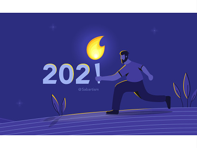 Happy New Year 2️⃣0️⃣2️⃣1️⃣ 2021 art camp fire character dark design fire glow illustration illustrator landscape light minimalism night run sabartism vector
