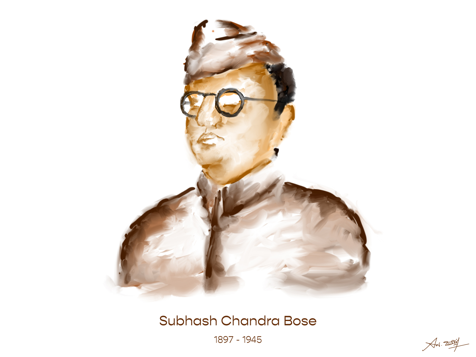 Pen Sketch Of Subhash Chandra Bose  DesiPainterscom