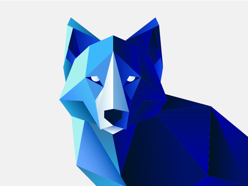 Severe and mindful low poly wolf with his eyes full of wisdom