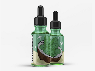 Raro Breeze bottle design branding coconut color design illustration juice logo mint package packaging design vape vector