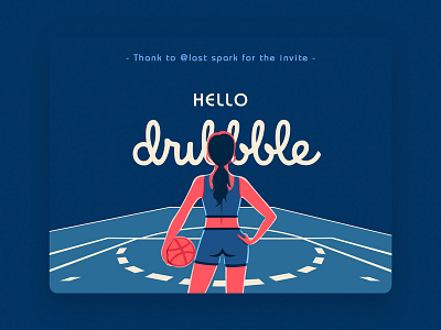 Hello Dribbble basketball blue character art debut debut shot design illustration photoshop sport woman