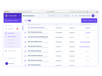Contragents list agents app cyrillic design flat icon list mail minimal sidebar table tags typography ui ux web website интерфейс контрагенты эдо