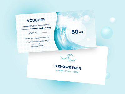 Voucher Tlenowa Fala blue bubbles clean creative design oxygen typography vector voucher wave