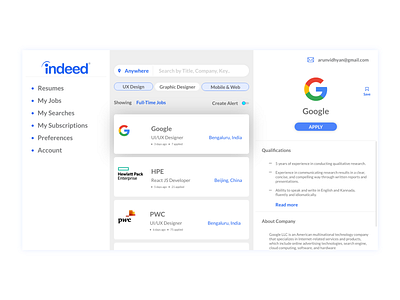 Indeed Redesign adobe xd branding companies creative creative design design dribbble google illustration indeed it job portals search ux ui design web