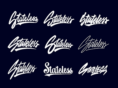 Stateless - Lettering Logo Sketches Collection branding calligraphy clothing design fashion font free hand lettering identity lettering logo logotype mark packaging script sketches streetwear type typo typography