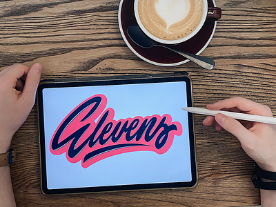 Elevens - Lettering Logo for Soccer Brand branding calligraphy clothing design fashion font free hand lettering identity lettering logo logotype mark packaging script sketches streetwear type typo typography