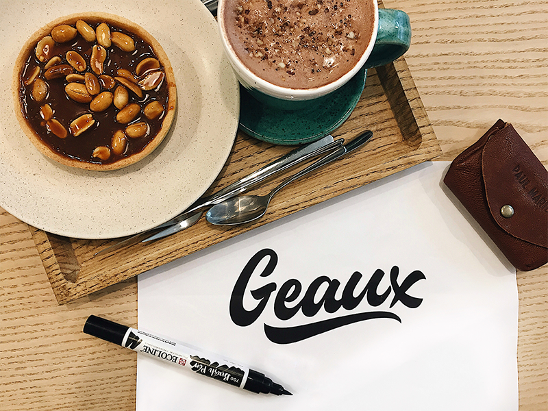 Geaux - Logo Sketch packaging mark clothing streetwear design typo identity branding sketch sketches type script font typography logotype logo lettering hand lettering free calligraphy