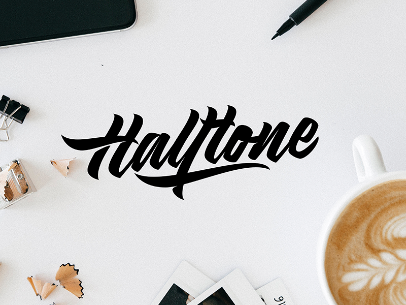 Halftone - Logo Sketch packaging mark clothing streetwear design typo identity branding sketch sketches type script font typography logotype logo lettering hand lettering free calligraphy