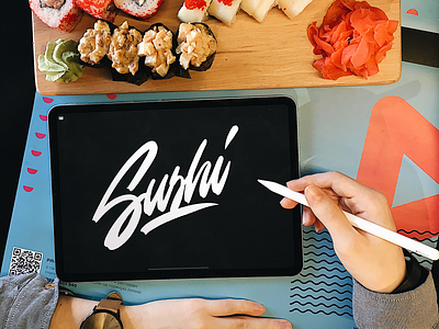 Sushi - IPad Lettering branding calligraphy clothing design fashion font free hand lettering identity lettering logo logotype mark packaging script sketches streetwear type typo typography