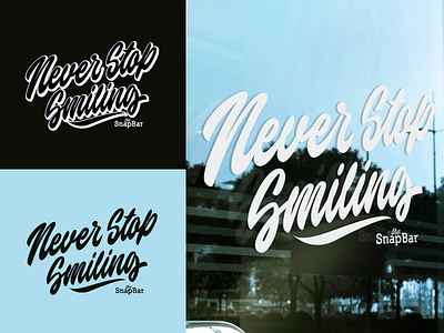 Never Stop Smiling - Full Project for Photo Experience Company branding calligraphy clothing design fashion font free hand lettering identity lettering logo logotype mark packaging script sketches streetwear type typo typography