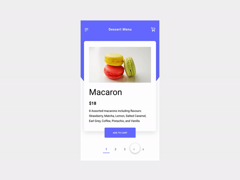 Pagination on a dessert menu adobe xd app colour palette design dessert food interaction interaction design invision iphone iphone x mobile muzli photos product product design ui ux vector website