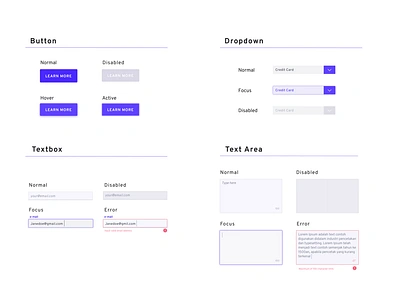 UI components States Part 2 button ui buttons disabled dropdown dropdown ui error focus normal states styleguide text area text area ui text box ui textbox ui ui design styleguide ui designer ux