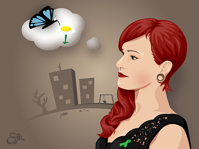 C. butterfly dream girl illustration town