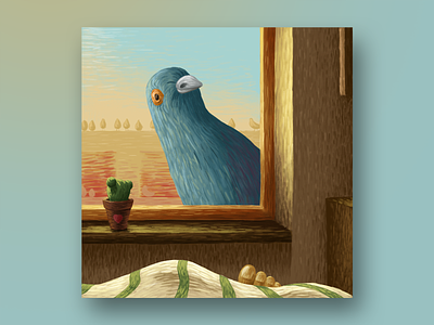 Good morning! animal animal art city illustration morning painting photoshop pigeon room