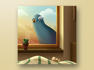 Good morning! animal art bird city illustration morning photoshop pigeon room vector