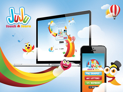 Juju - touch & learn android application bird children educational ios landing page letter number shape ui web