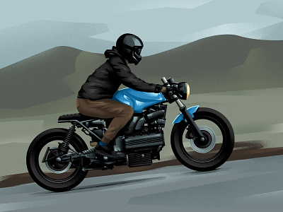 cafe racer adobe bmw illustration motorcycle photoshop rider vector vector illustration