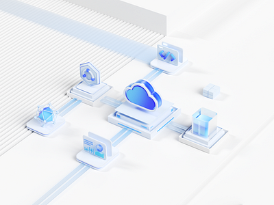 Cloud platform 3d app illustration ui