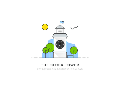 Petrovaradin Fortress - Clock Tower colorful design flat geometric illustration novi sad serbia tower vector
