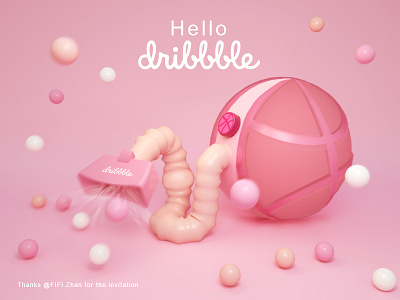 Hello dribbble 1 3d c4d dribbble first hello invation invite pink shot