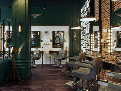 Barbershop interior 3dmax 3dscene 3dsmax interior rendering visualization