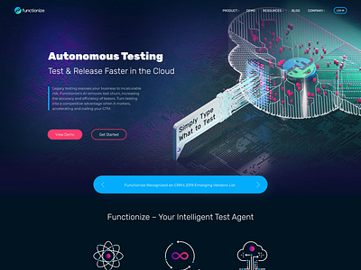 Testing Automation LP: Cloud vs product UI website branding homepage hero