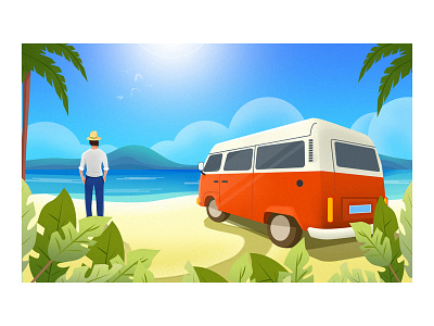 Self driving tour at the seaside resort car man on vacation seaside self driving travelling summer