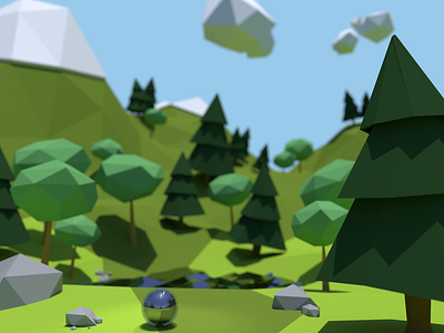 Lakeside 3d animation blender boundaries lake low poly marble nature render trees