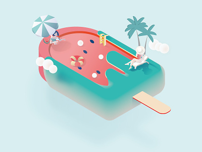 summer's coming! 2.5d illustration summer swimmingpool watermelon waterproof