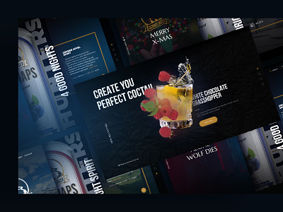 Schnee Jager, Homepage bar cocktail dark ui interaction party schnapps slider ui ux webdesign