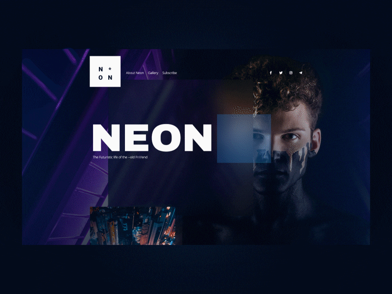 Neon for PageCloud gallery homepage interaction landing page neon neon lights parallax photo photographer ui unsplash ux webdesign