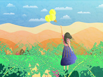 Girl with balloons art character design digital art digital illustration flat illustration girl illustraion landscape texture travel