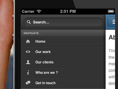 Swipe facebook gesture ios menu nav path search swipe touch web webapp