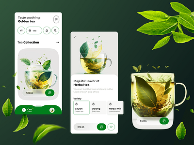 Golden tea ai app application art branding design figma graphic design green mobile app modern modern design photoshop tea tea leaf ui user user experience user interface ux