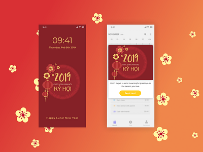 Happy New Year Card in App and Lock Screen app happy new year illustration ui