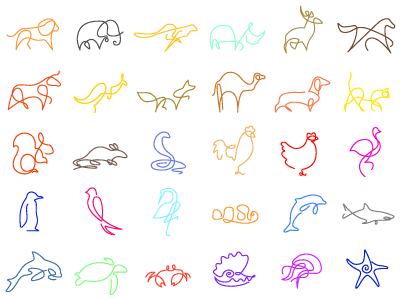 Version:2 Colour One Line Animals Icons