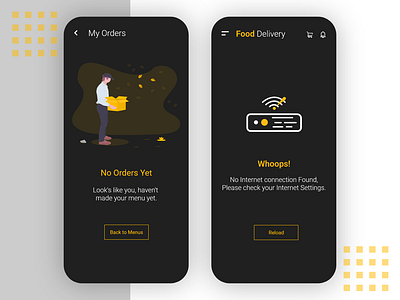 Error prompt [Dark Mode] Food Delivery App UI/UX adobe xd android app app screens design error error page error screen food app illustration no internet screens ui ui ux ui ux design