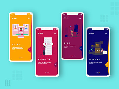 Onboarding Screens [Swipe,Comment,Like & Share]