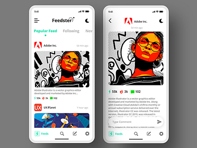 Feedster App adobe xd app day7 feed app news ui ux xddailychallenge