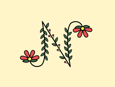 Letter N adobe illustrator design floral design illustration typography vector