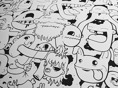 Mural II black and white character character design design doodle illustration line art mural murals surrealism vector wall art
