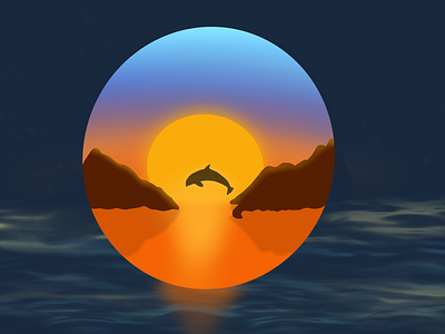 Dolphin jumps in sunset dolphin drawingart ocean procreate sunset