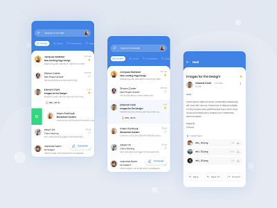 Email Client App app blue and white challenge clean client clientwork collaborate concept creative dashboard design email flat minimalistic mobile app ui uidesing ux