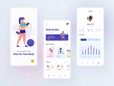 Fitness App blue challenge clean clean design creative design exercise app fitness fitness app illustration minimalist design mobile app design pink purple ui ui ux ui design ux workout app yellow