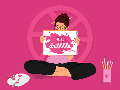 Hello Dribbble! design first shot girl hello dribble illustration me painting