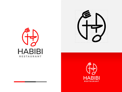 Habibi Logo alphabet logo branding clean creative design food fork icon knife logo restaurant spoon vector