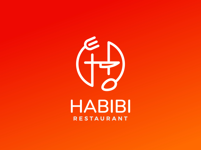 Habibi Restaurant Logo alphabet branding clean creative design food fork gradient h letter knife logo restaurant spoon