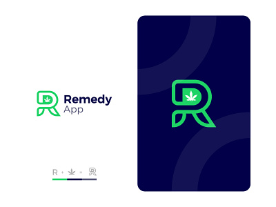 Remedy App Logo alphabet app branding cannabis clean creative design ecommerce ecosystem flat logo marijuana medicine portal products simple