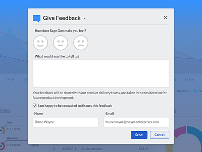Give Feedback Dialog buttons dialog feedback give feedback inputs sage one